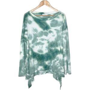Nic & Lulu Tie Dye Waffle Knit Long Sleeve Top Green Women’s Size M
